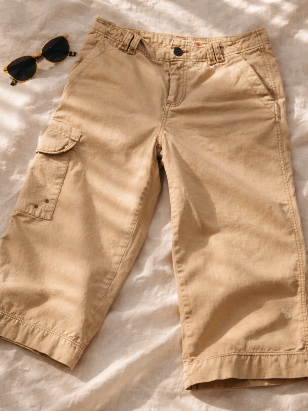Beige Cargo Capris Wide Leg Polo Ralph Lauren Y2K Utility Pants